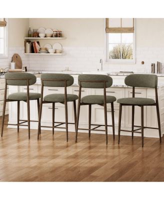 Modern Counter Height Bar Stools Set of 4, Upholstered Barstools, Ergonomic Curved Back, Metal Legs, for Kitchen Island