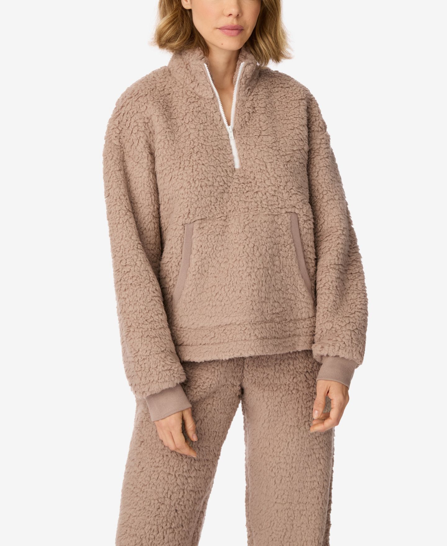 Пижамный комплект, длинный рукав, на молнии, шерпа, 2 предмета — DKNY, цвет: Коричневый — фото 3