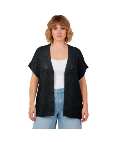 Женский кардиган Avenue Short Sleeve Button Front, цвет: Чёрный