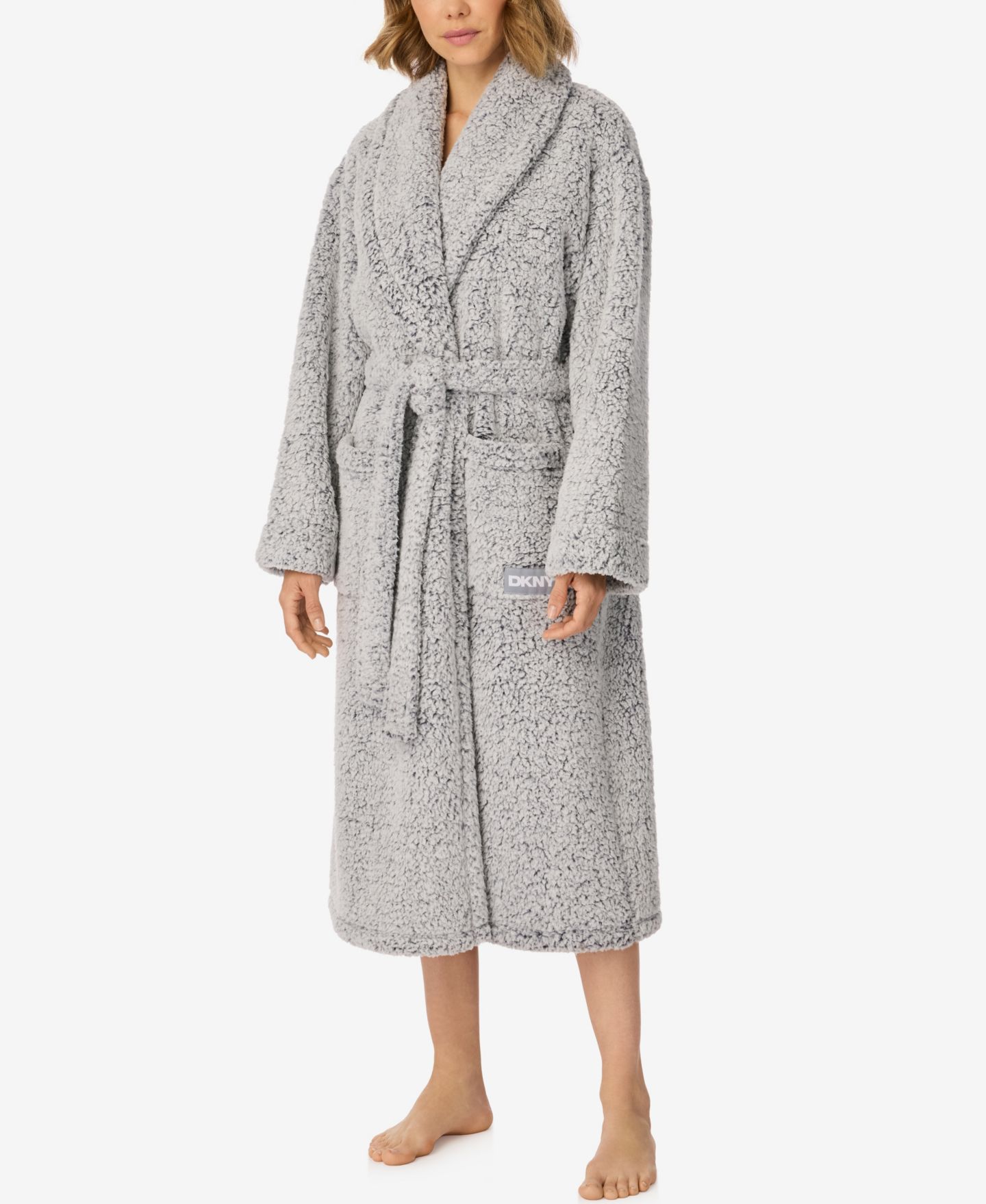 Халат, длинный рукав, с запахом, шерпа — DKNY, цвет: Серый — фото 2