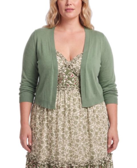 Женский свитер Torrid Plus Size 3/4 Sleeve Cropped Shrug, цвет: Зелёный