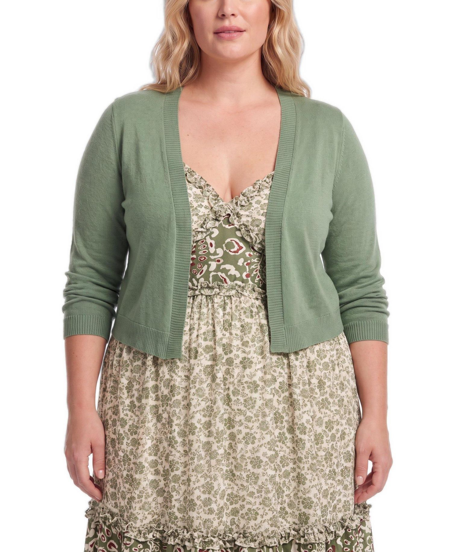 Women's Plus Size 3/4 Sleeve Cropped Shrug Sweater
