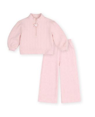 Girls' 4-16 Cable-Knit Half-Zip Mock Turtleneck Top and Pants, 2-Piece Set