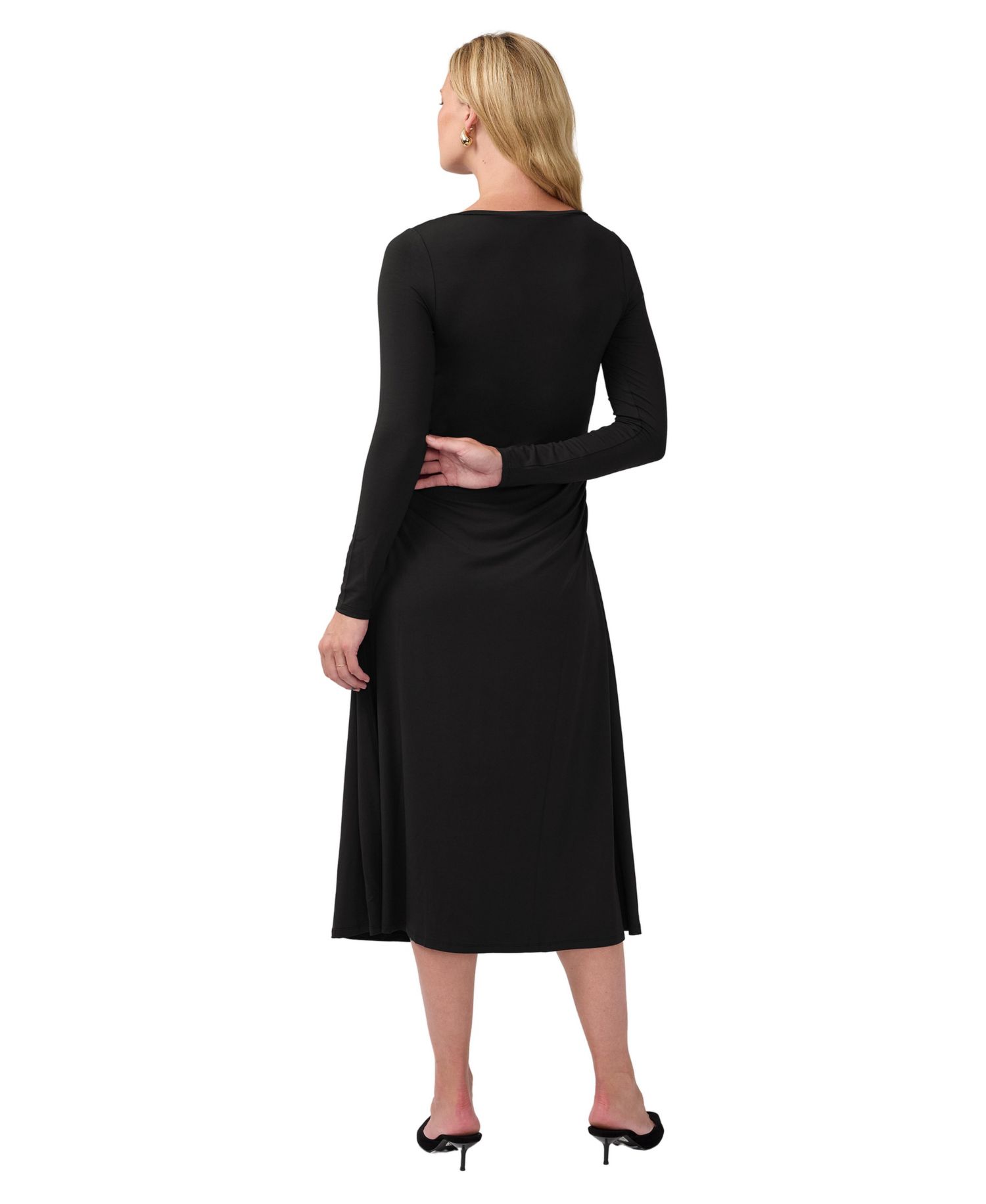 Maternity Long-Sleeve Mock-Neck Ruched Midi Dress
