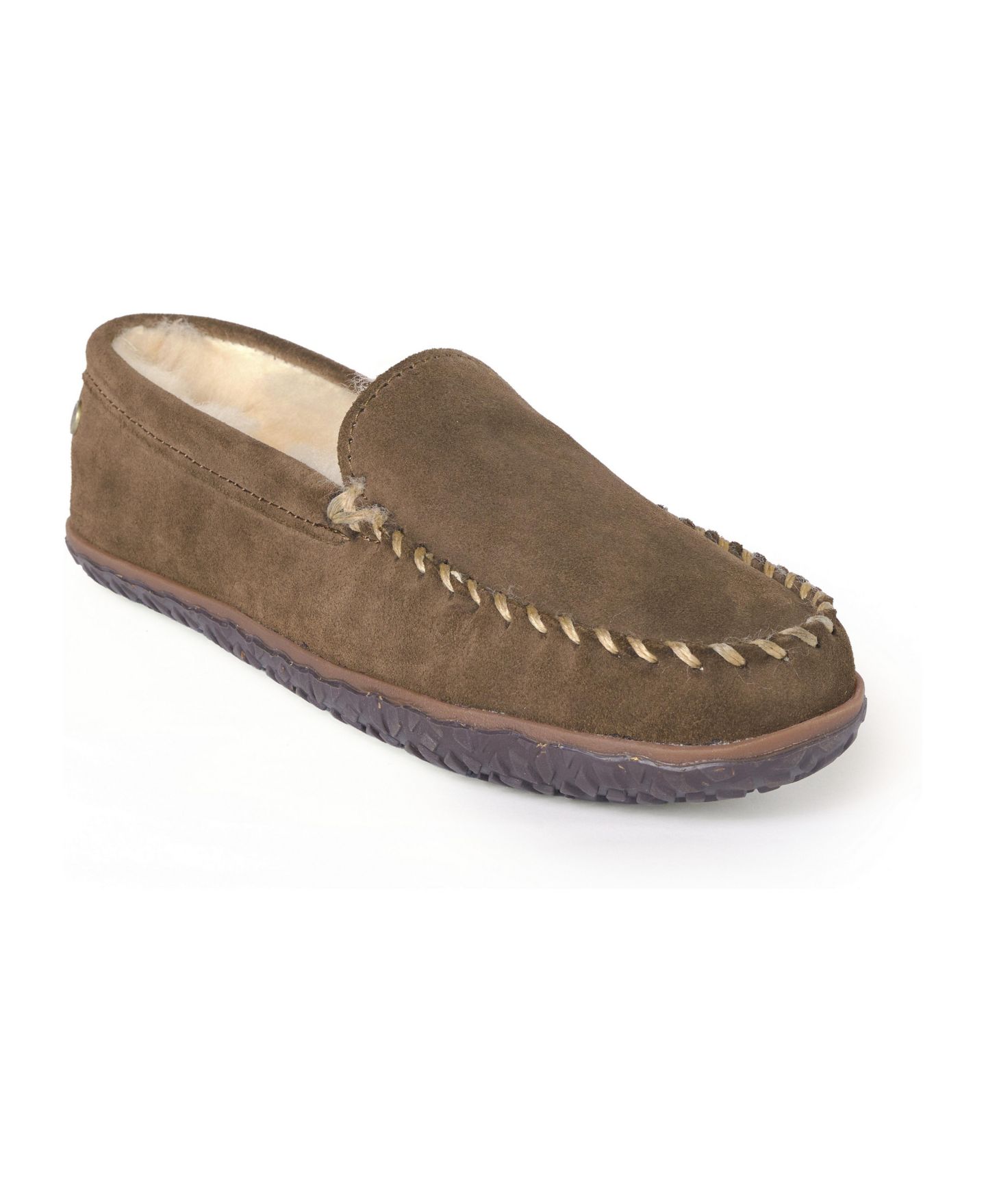 Мужские тапочки Minnetonka Suede Sheepskin Tobie Slippers, цвет: Коричневый, вариант 1 — фото 1