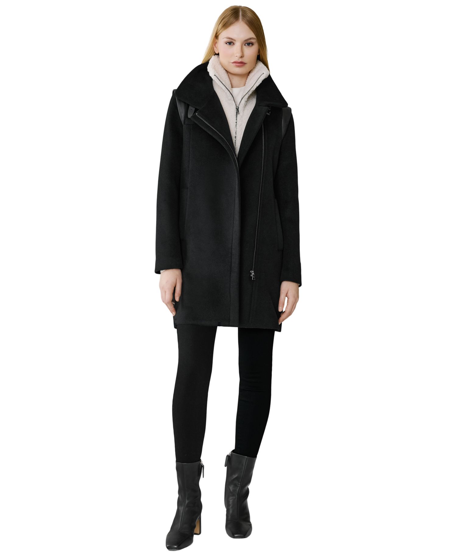 Women's Kiana Wool-Blend Notched-Collar Zipper Coat