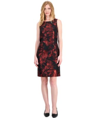 Women's Sleeveless Floral Jacquard Empire Seam Sheath Dress