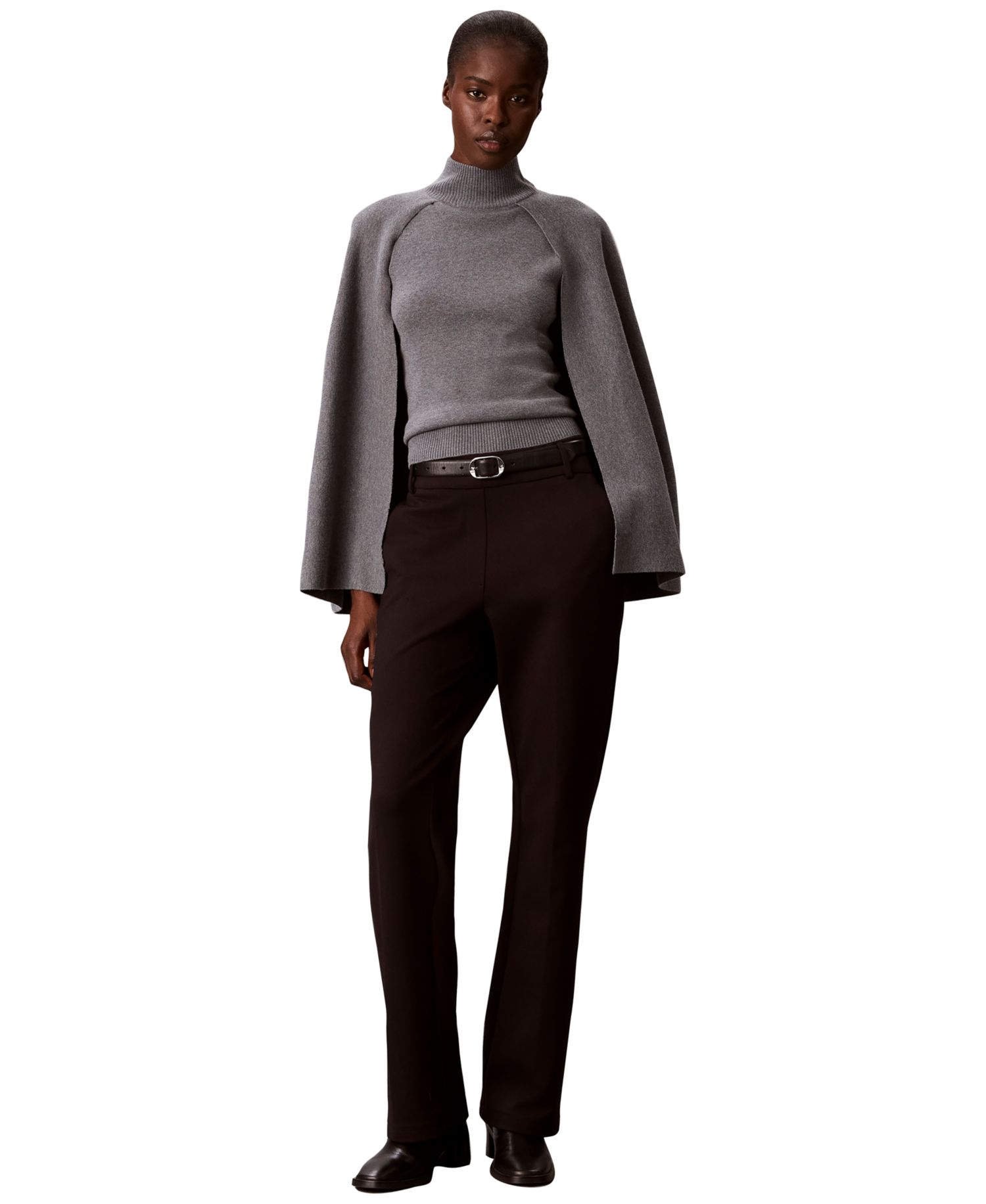 Petites Mock Neck Cape Sleeveless Sweater