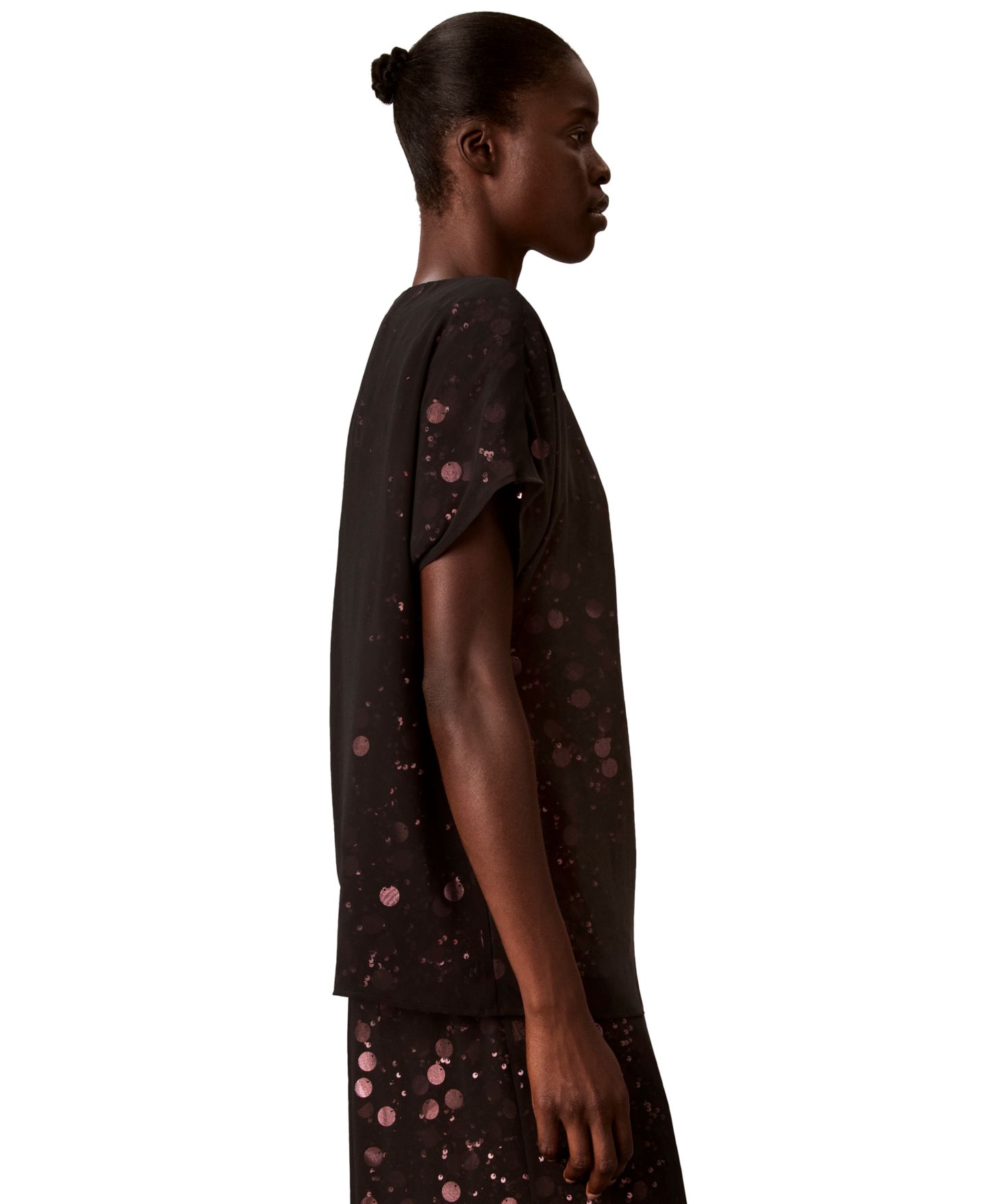 Женская блузка Calvin Klein Sequin Sheer Boat-Neck, цвет: Выцветший орхидея / Чёрный — фото 8