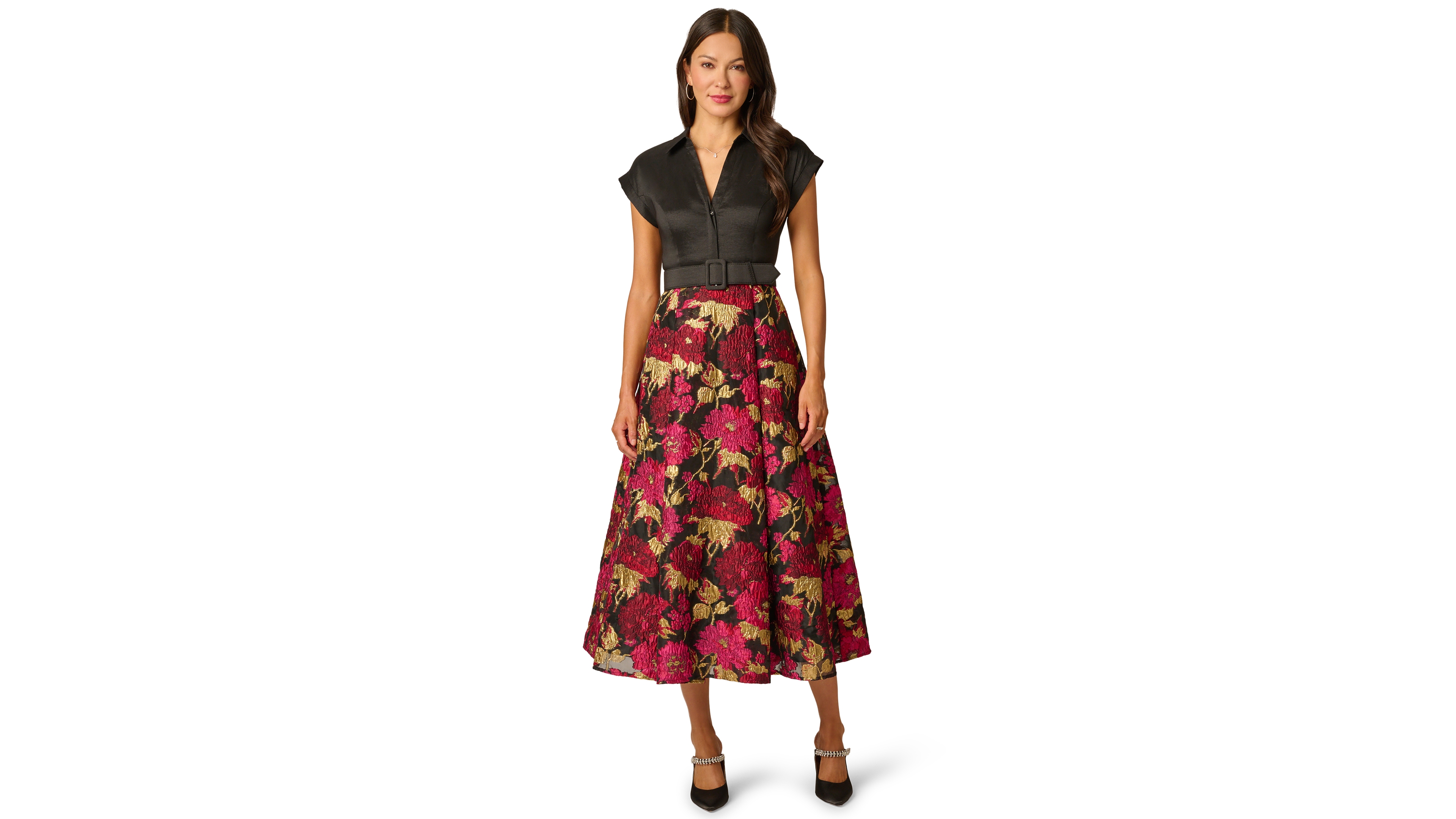 Adrianna Papell Petite Floral-Print A-Line Midi Shirt Dress