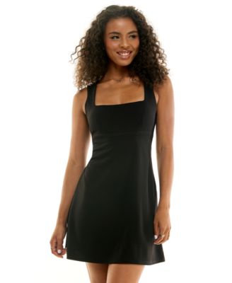 Juniors' Bow Back Little Black Dress Square Neck Mini Dress