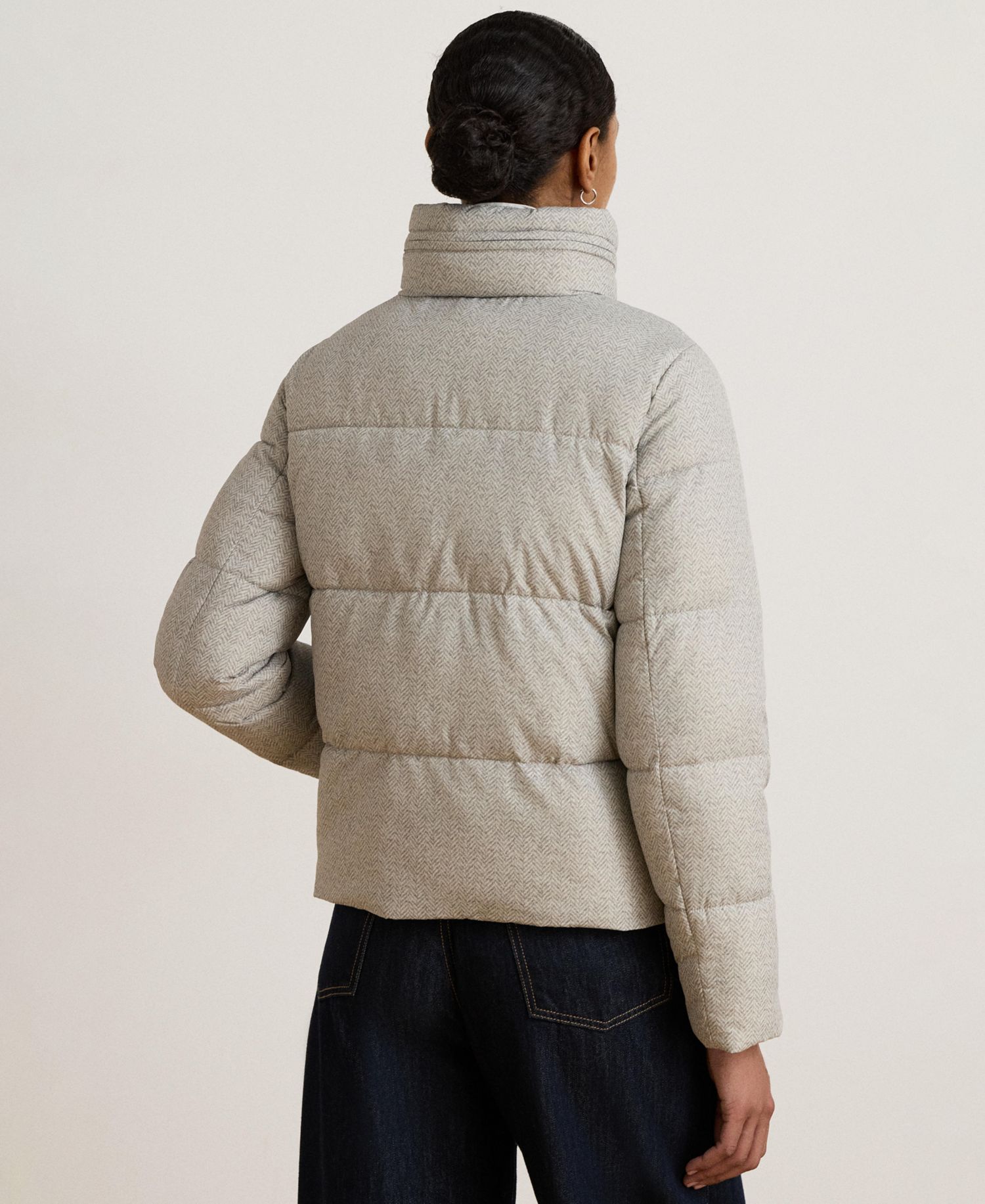 Women's Herringbone-Print Short Puffer Coat