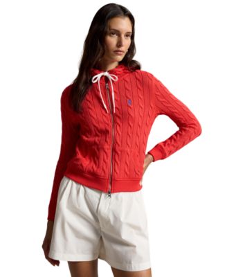 Women's Cable-Knit Cotton Full-Zip Hoodie Sweater