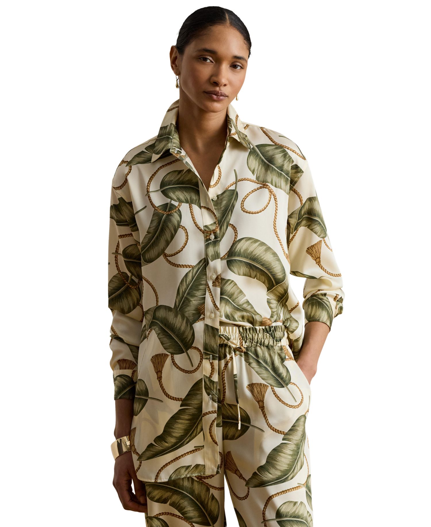 Women's Point Collar Rope-Print Twill Shirt
