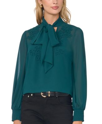 Women's Soutache-Embroidered Long-Sleeve V-Neck Blouse