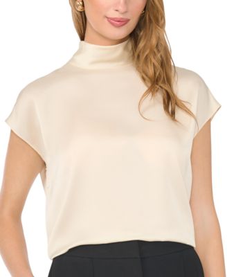 Women's Mock Neck Short-Sleeve Satin Blouse