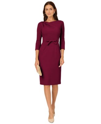 Petite Asymmetrical-Neck Bow 3/4-Sleeve Dress