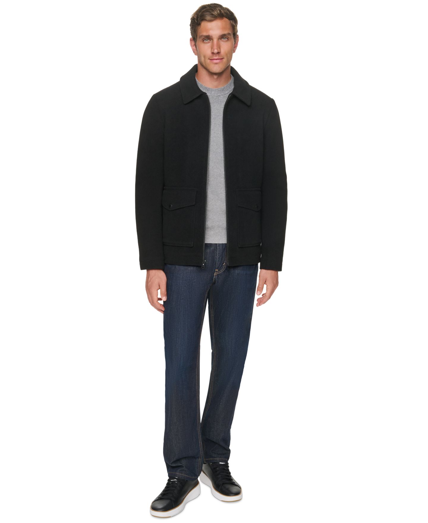 Мужская куртка Cole Haan Wool-Blend Shirt Collar, цвет: Чёрный — фото 2