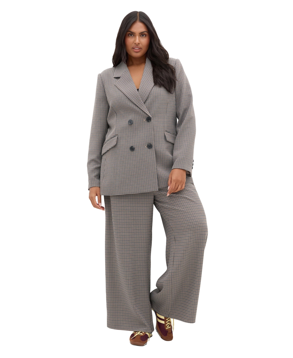 City Chic Plus Size Tiana Double-Breasted Plaid Jacket - Plaid