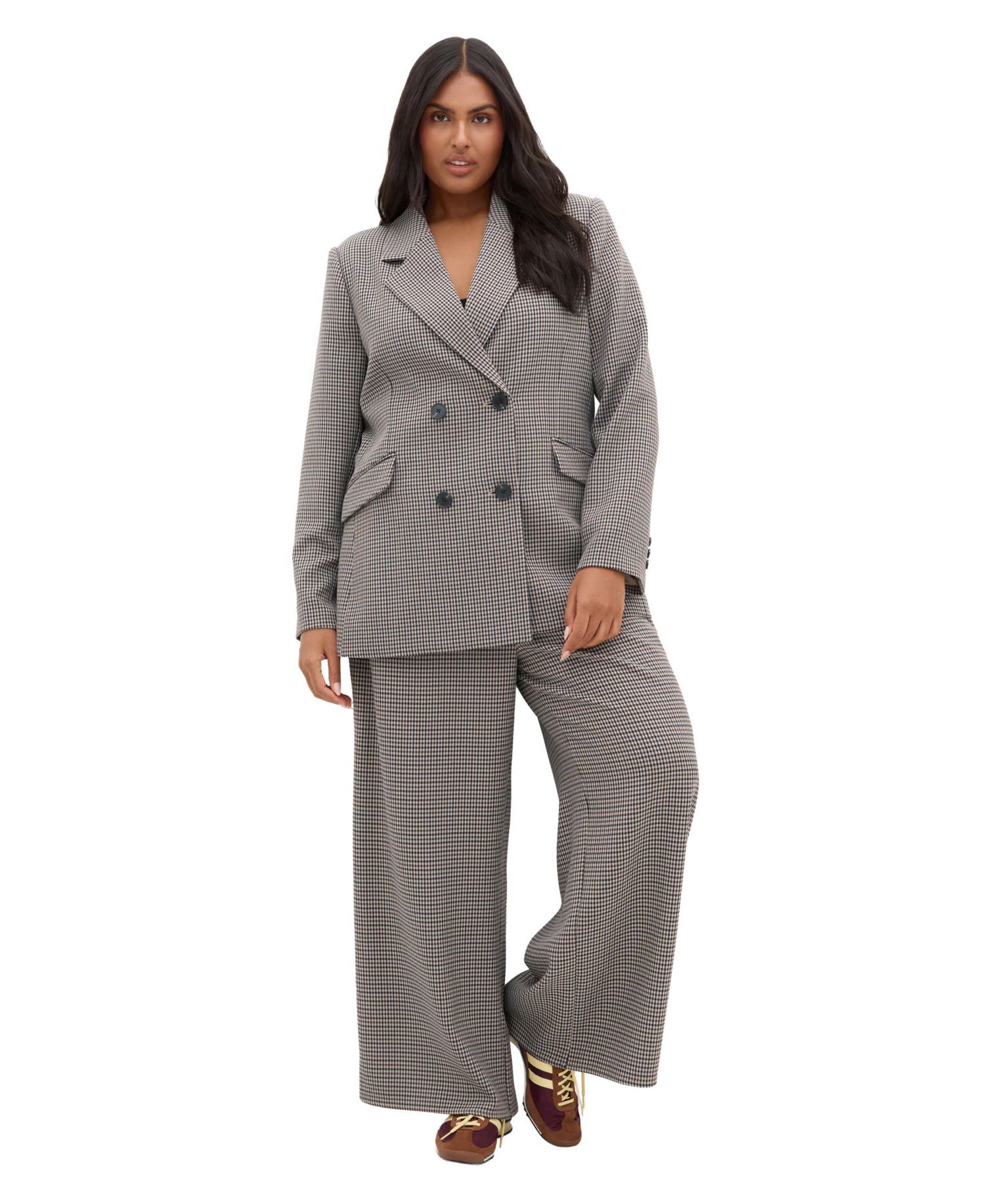 Plus Size Tiana Double-Breasted Plaid Jacket