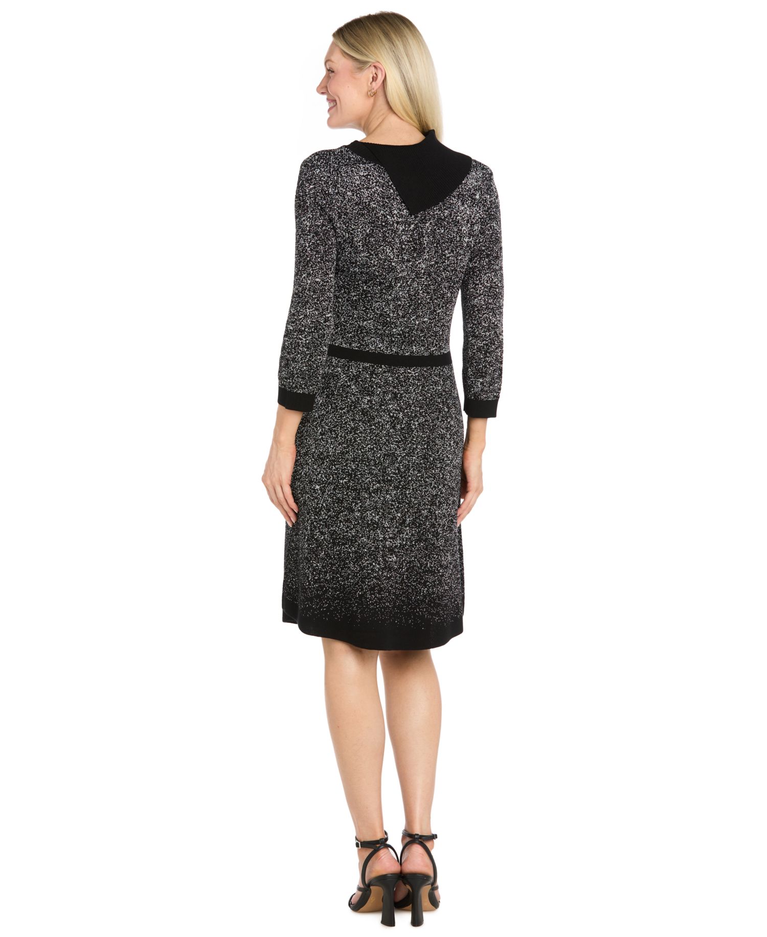 Women's Fit and Flare Metallic Ombr&eacute; 3/4-Sleeve Sweater Dress