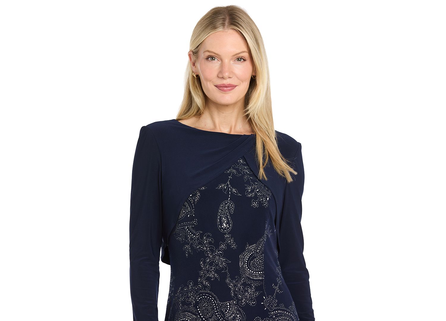 Women's Paisley Long-Sleeve Knee-Length Jacket Dress