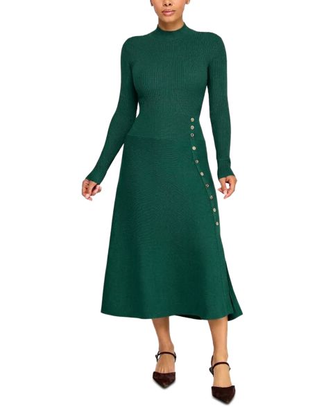 Женское платье INVITEE Juniors' Mini Buttons A-Line Sweater Dress, цвет: Вечнозелёный