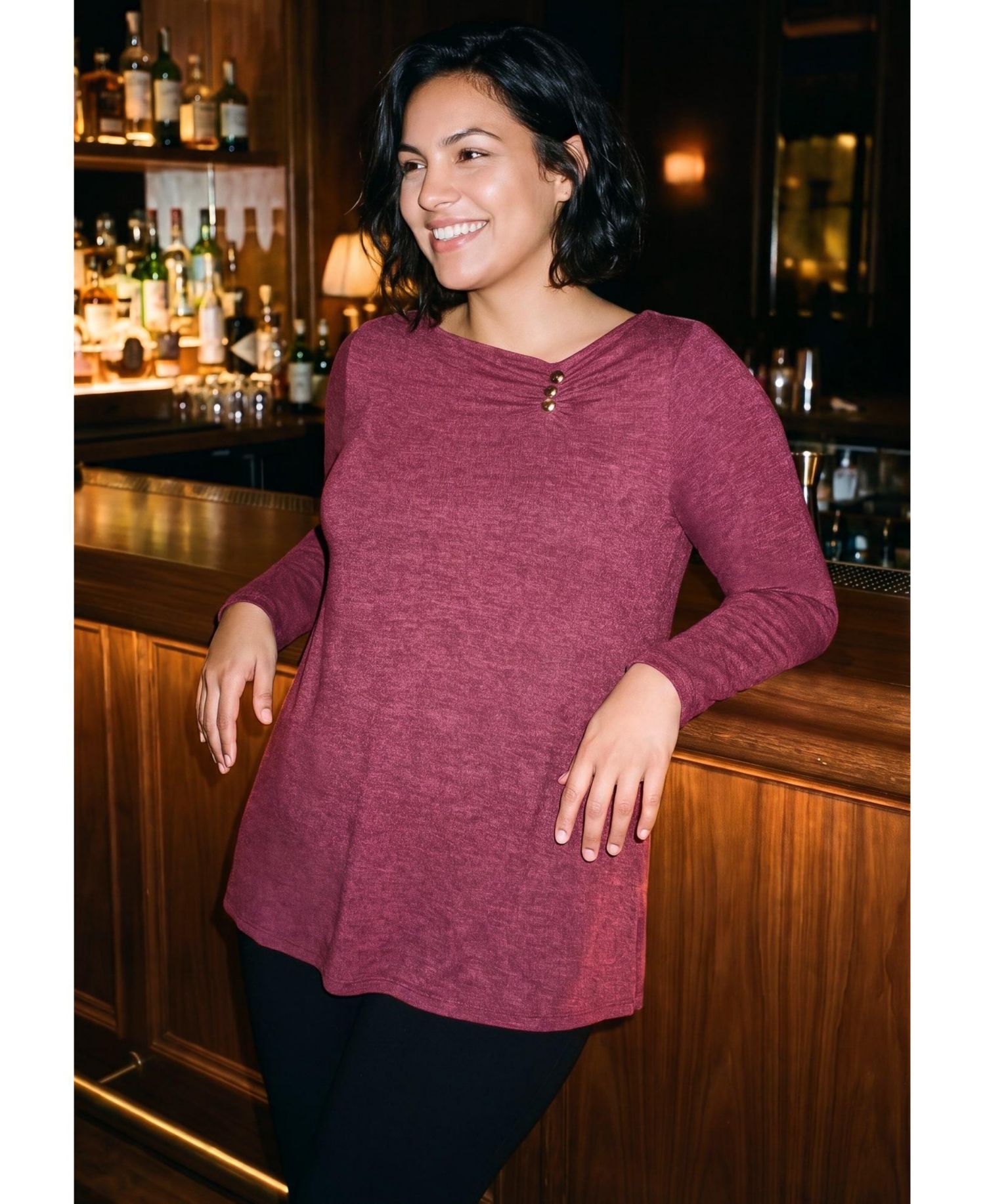 Plus Size Della Long-Sleeve Shirred Tunic