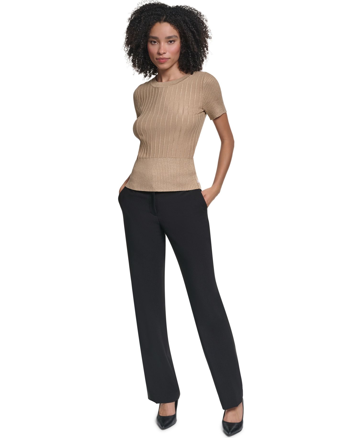 Women's Ribbed Fitted Crewneck Pullover Sweater