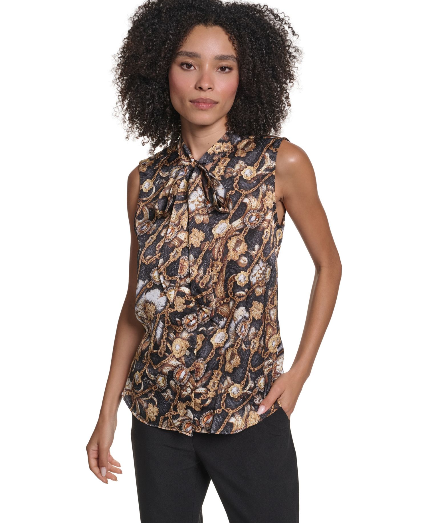 Women's Sleeveless Tie-Neck Blouse
