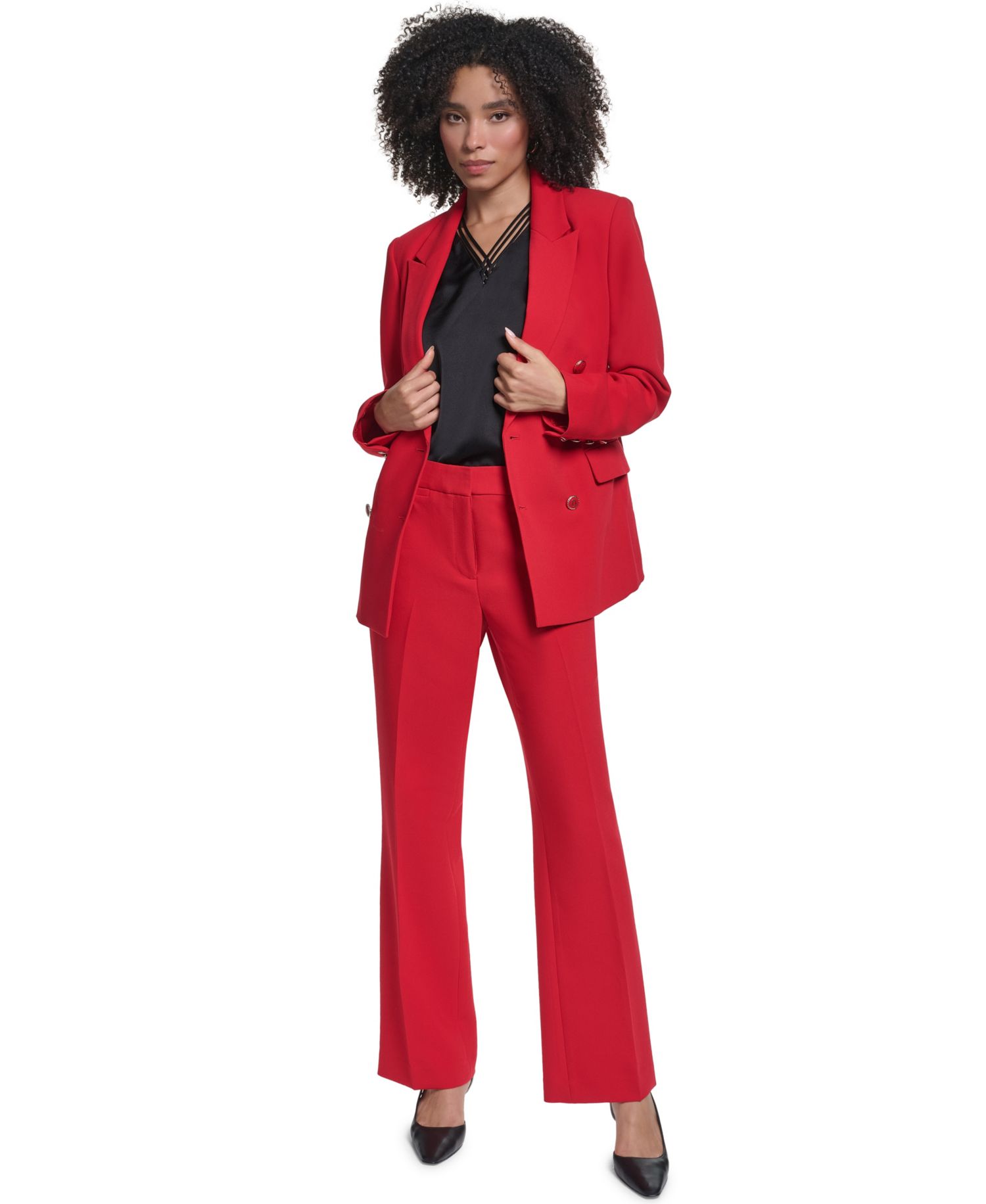 Women's Double-Breasted Shoulder-Padded Blazer
