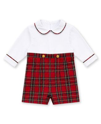 Baby Boys' Peter Pan Collar Long-Sleeve Plaid Shortall