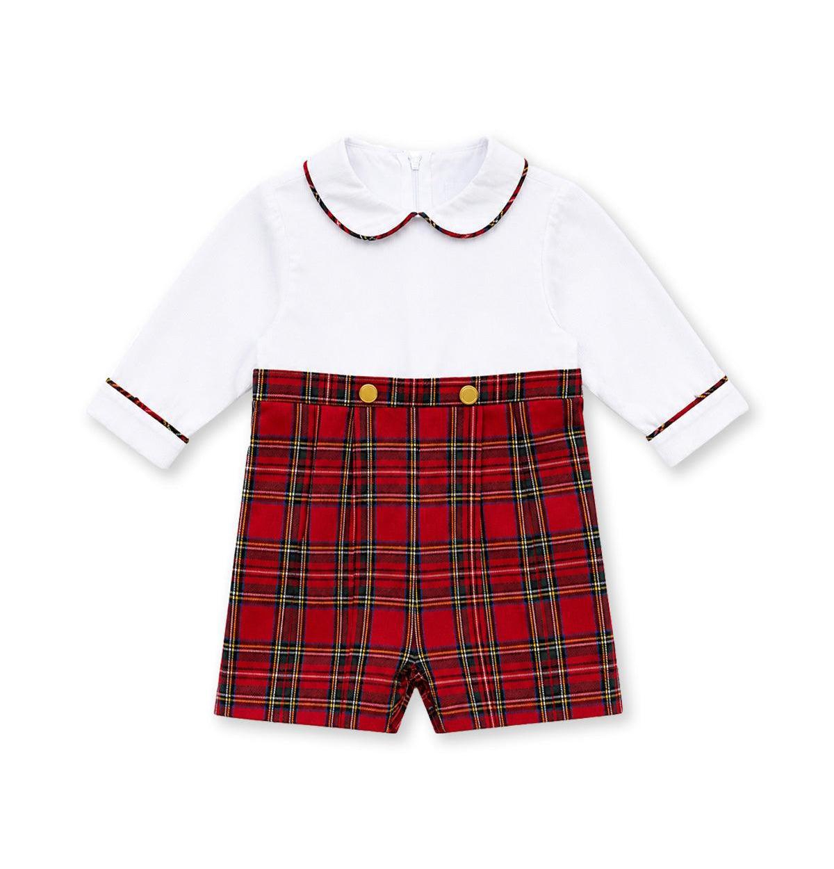 Florence Eiseman Baby Boys' Peter Pan Collar Long-Sleeve Plaid Shortall