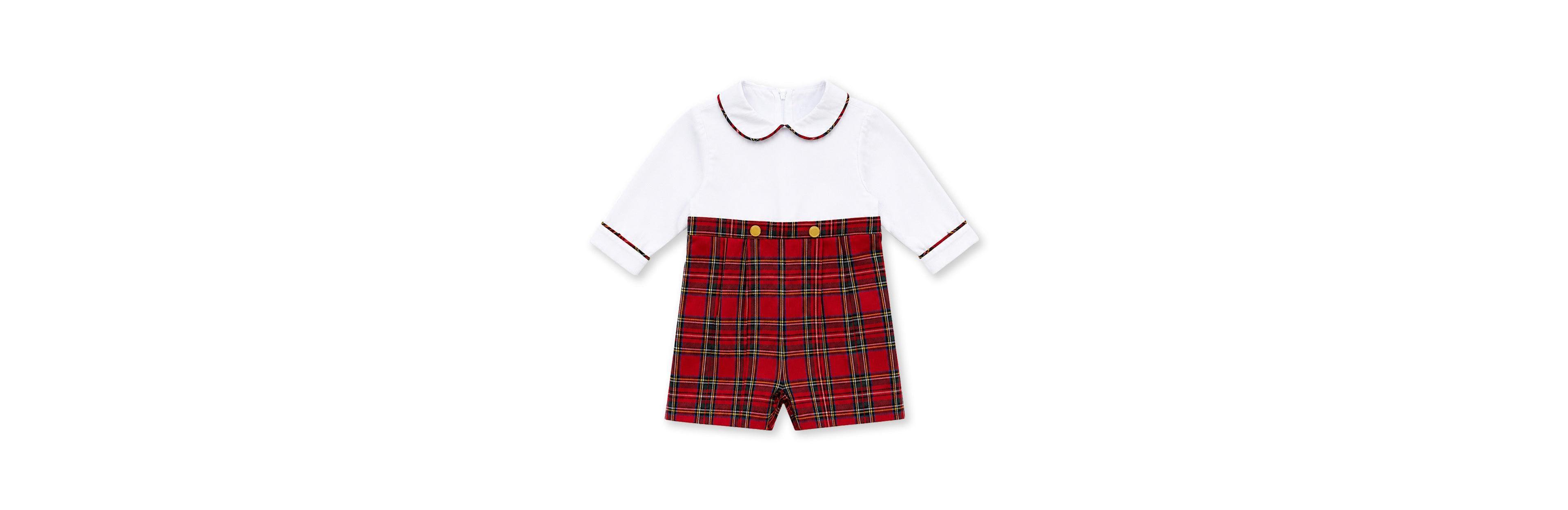 Florence Eiseman Baby Boys' Peter Pan Collar Long-Sleeve Plaid Shortall