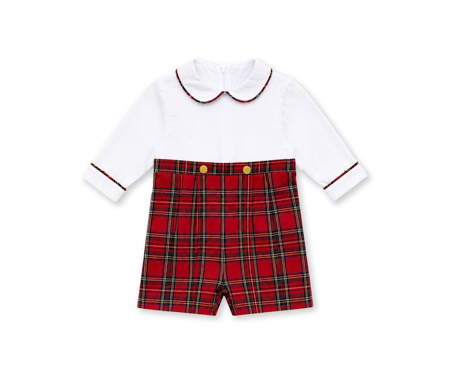 Baby Boys' Peter Pan Collar Long-Sleeve Plaid Shortall