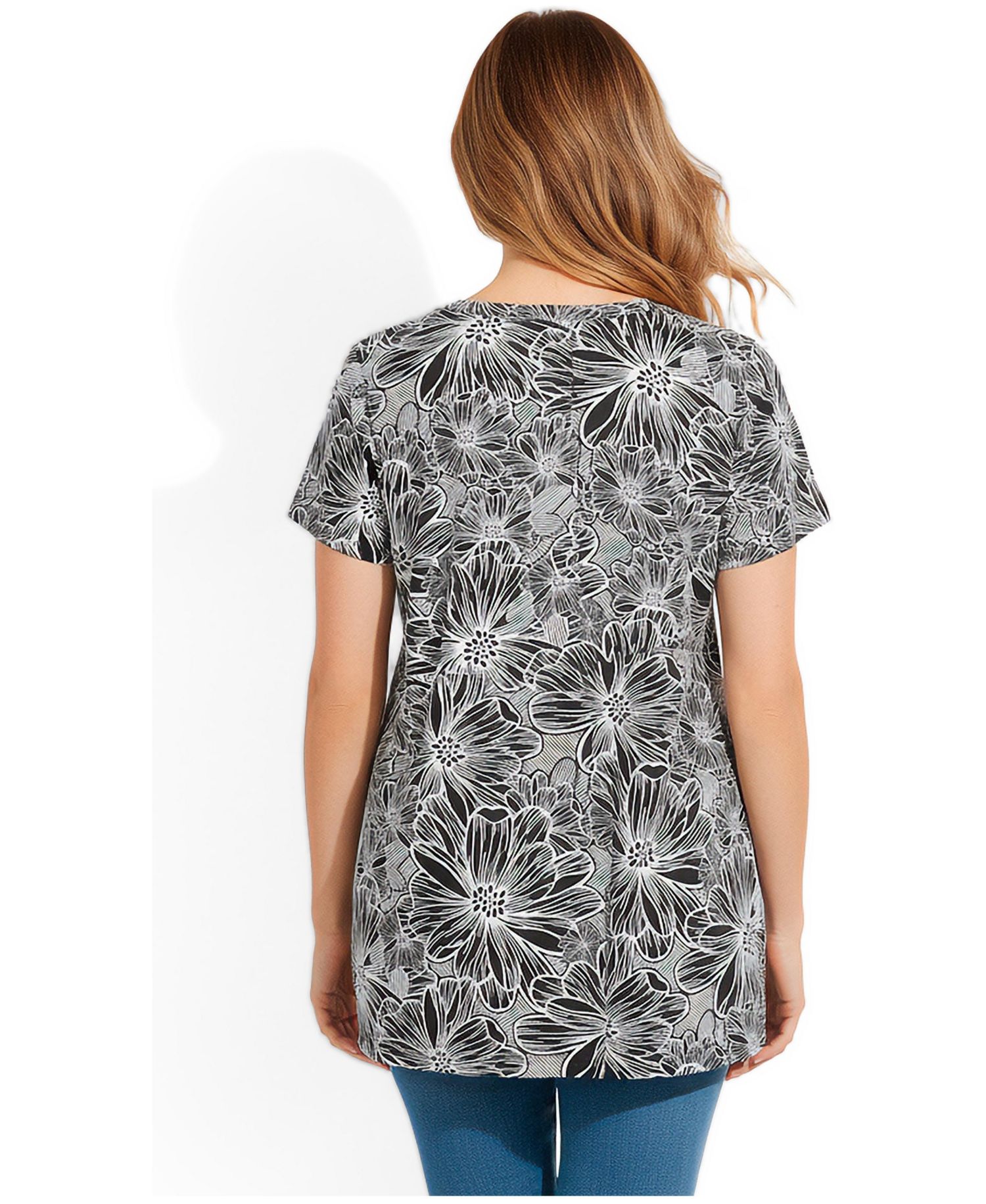 Women's Within Perfect Printed Short-Sleeve Shirred V-Neck Tunic