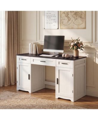 55 Inch Executive Computer Desk, 3 Drawers and 2 Storage Cabinets with Adjustable Shelves, Home Office Writing Desk for Workstation Study Room