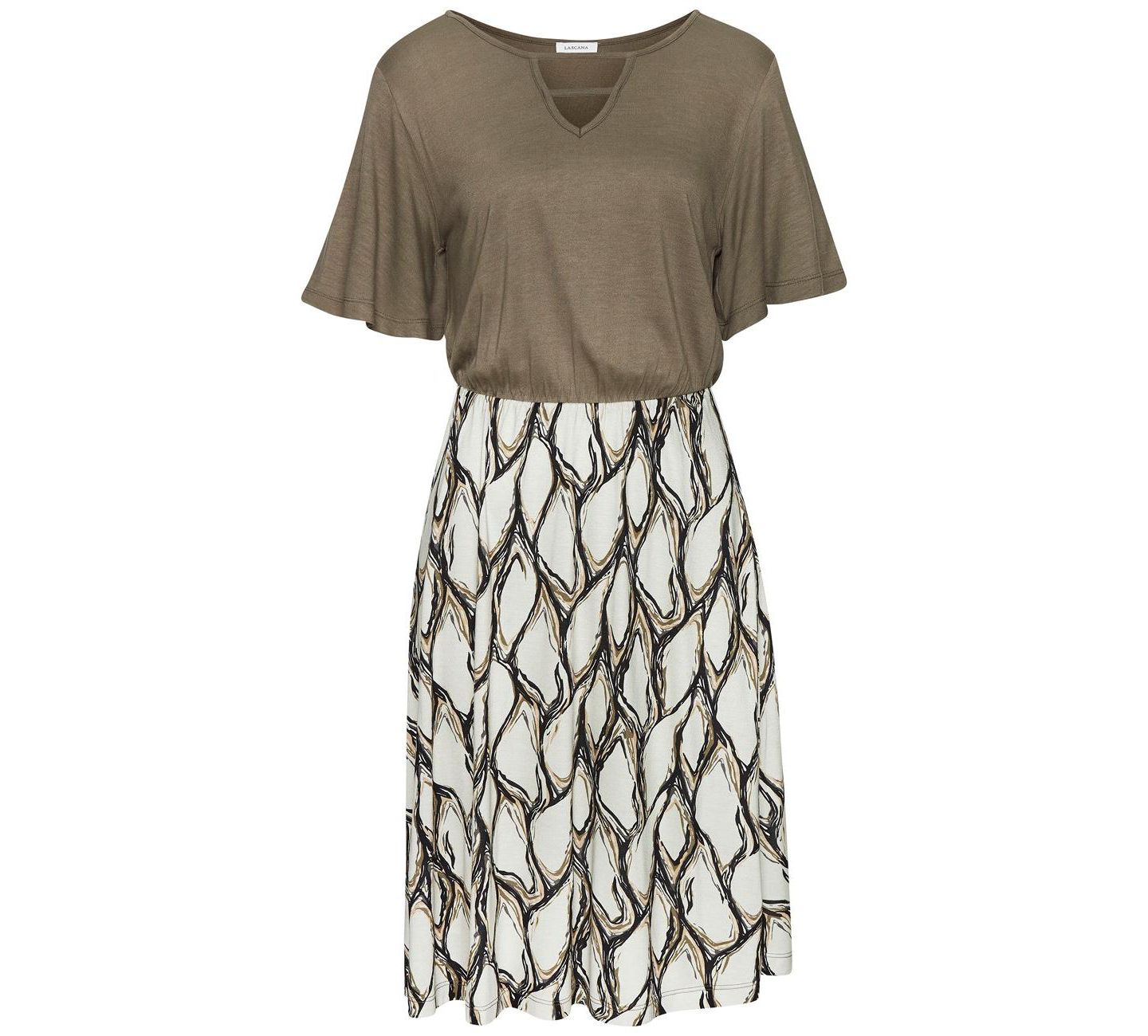 Женское платье Lascana Short-Sleeve A-Line Mini, цвет: Слоновая кость хаки — фото 5
