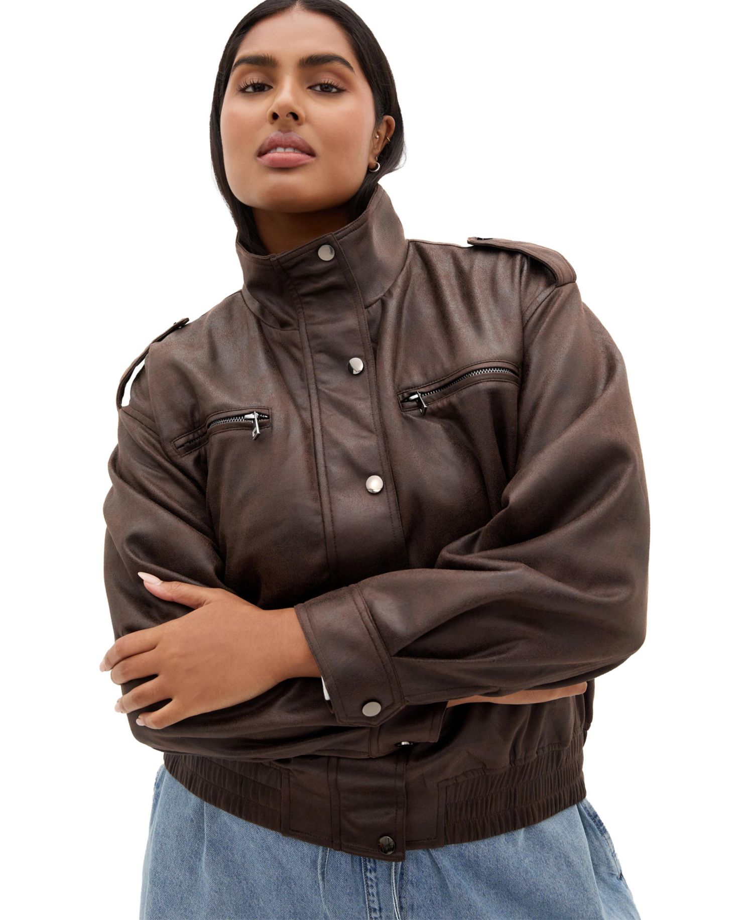 Plus Size Jorja Faux Suede Relaxed-Fit Bomber Jacket