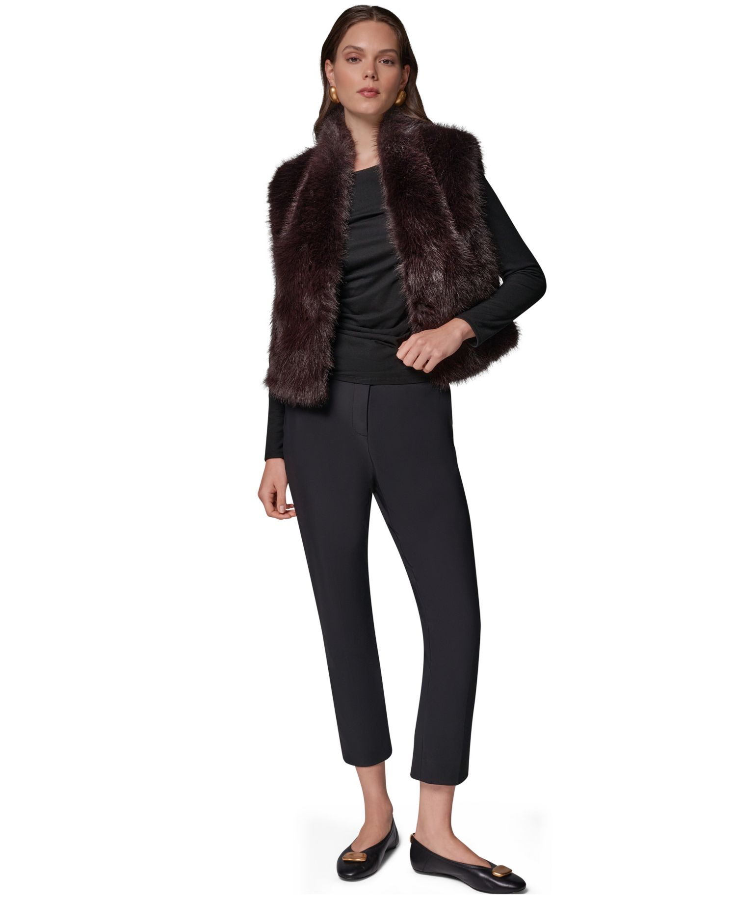 Petite Faux Fur Sleeveless Collared Vest