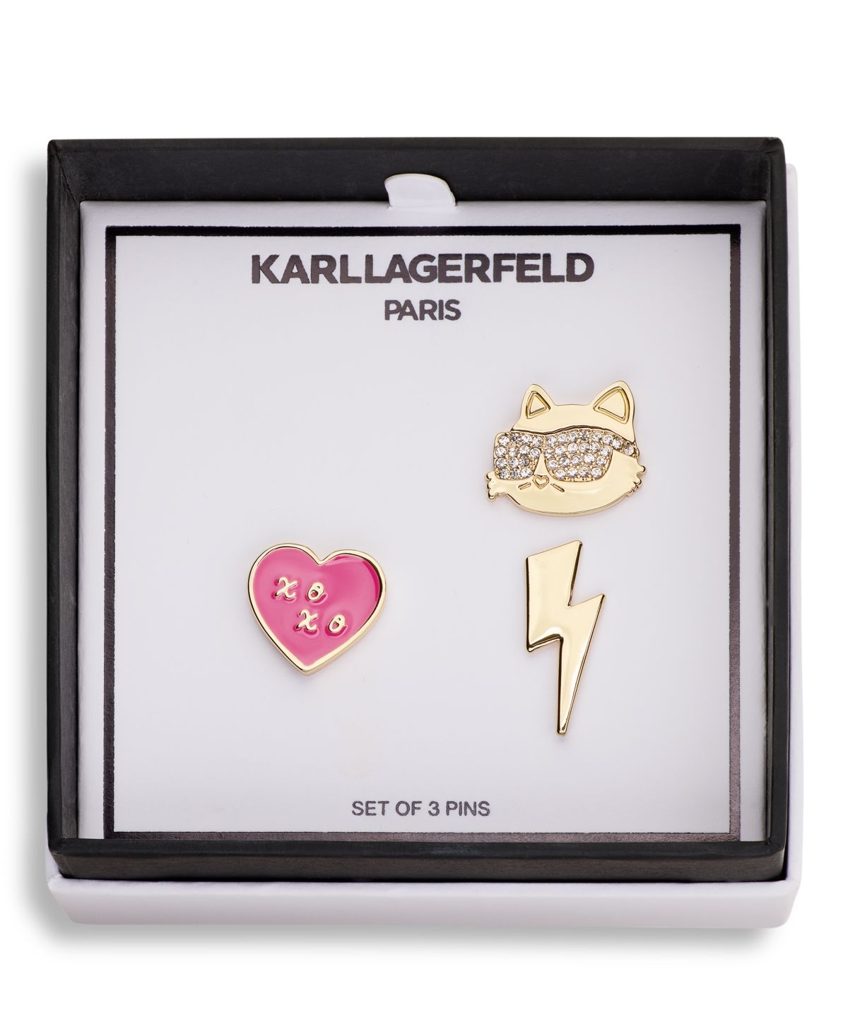 Karl Lagerfeld Paris Crystal Gold-Tone Choupette Trio Pin Set