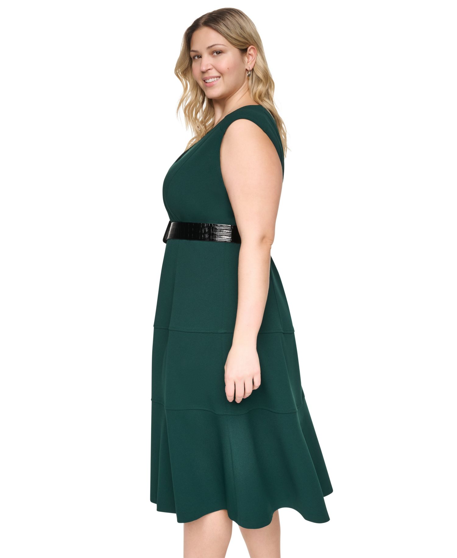 Plus Size V-Neck A-Line Midi Dress