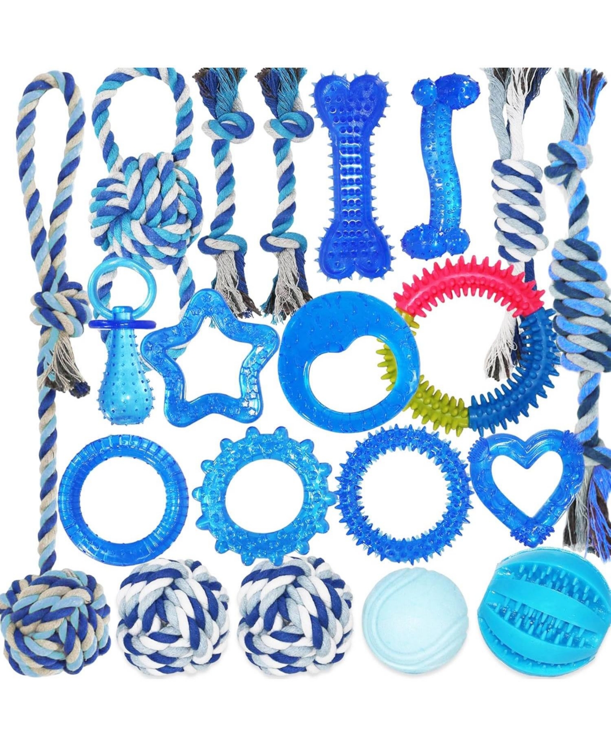 Magicorange Christmas Dogs 15 Pack Interactive Tough Chew Rope Toy Set Holiday Gifts - Blue