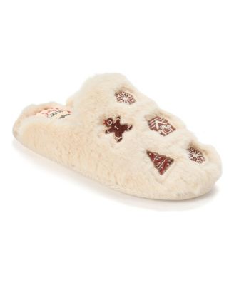 Women's Holiday Fur Shaped Tab Scuff Slippers