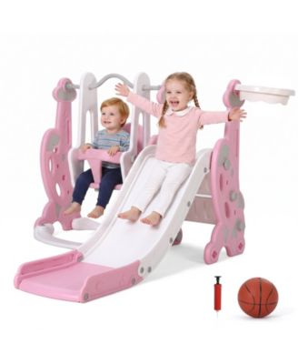 Multi-Function Indoor Slide and Swing Play Set with Basketball Hoop, Ages 1+