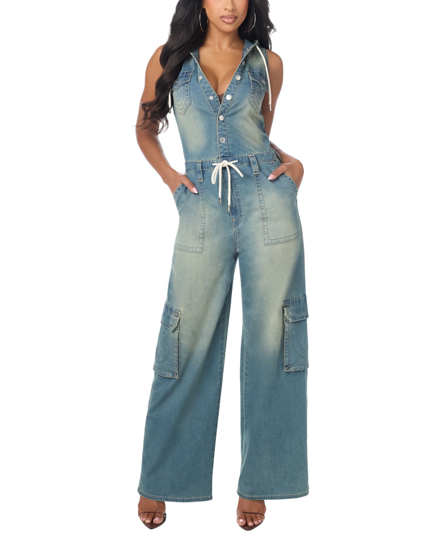 Women's Cargo Wide-Leg Sleeveless Jumpsuit