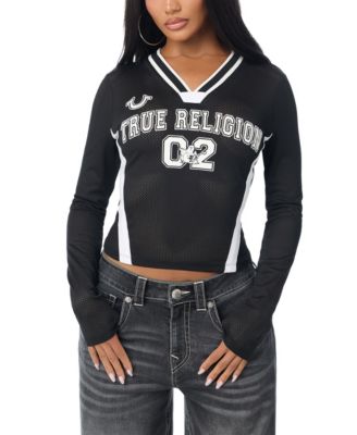 Women's Long-Sleeve V-Neck Crop Top