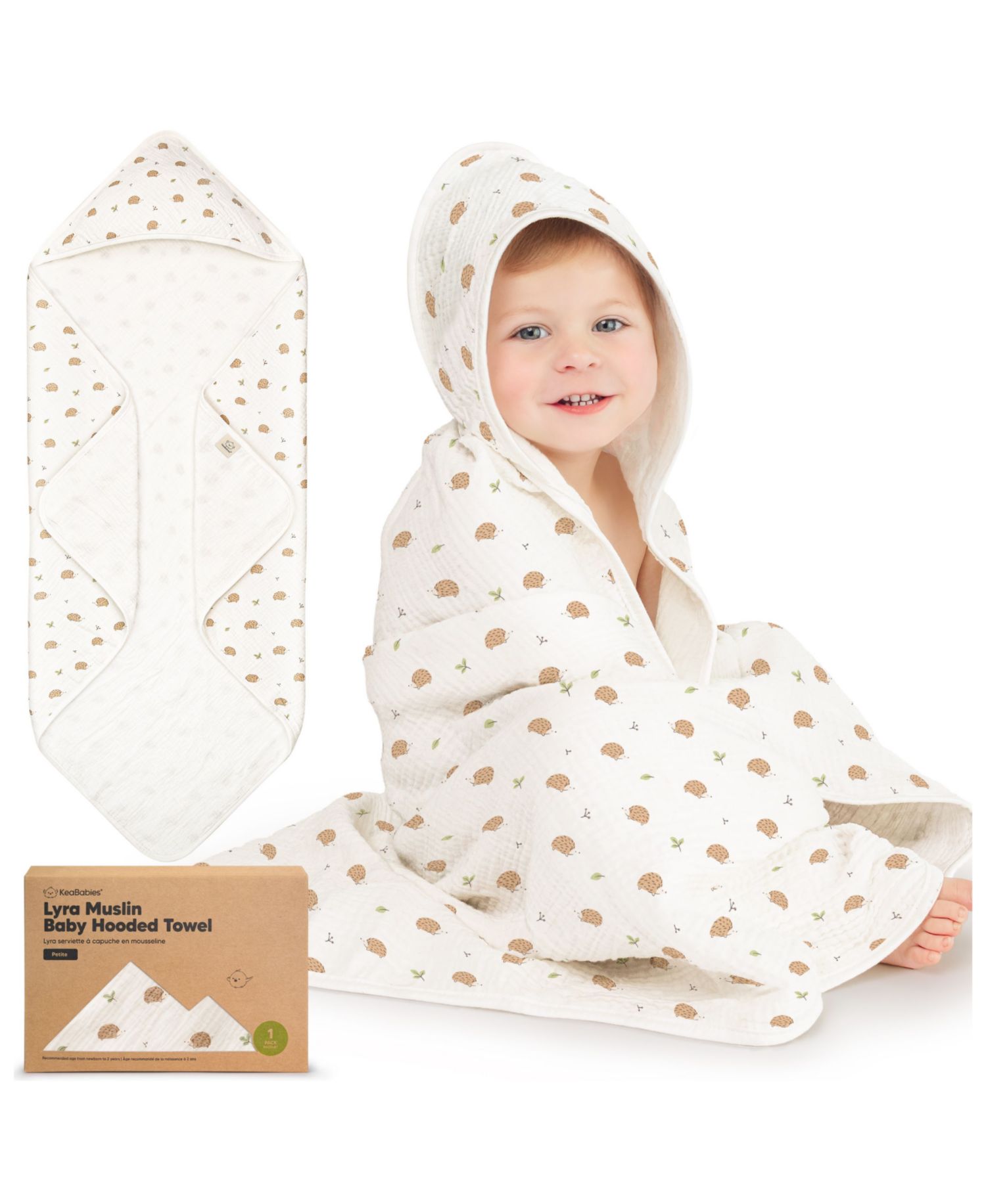 Lyra Muslin Baby Towels with Hoods for Newborn Girls, Boys, 100% Organic Cotton Soft Hooded Baby Bath Towels (Petite)