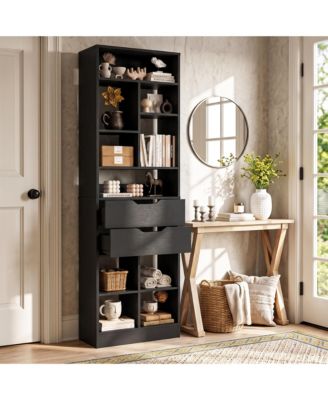 9 Tier Storage Narrow Bookshelf with 2 Drawers for Display