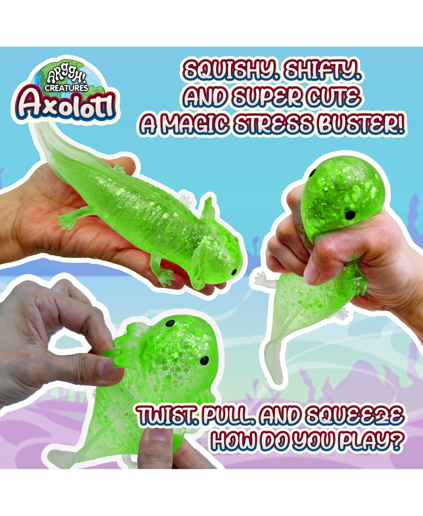 Детский мяч Power Your Fun Axolotl Color-Changing Stem Certified Stress Ball, Ages 3+ — фото 3